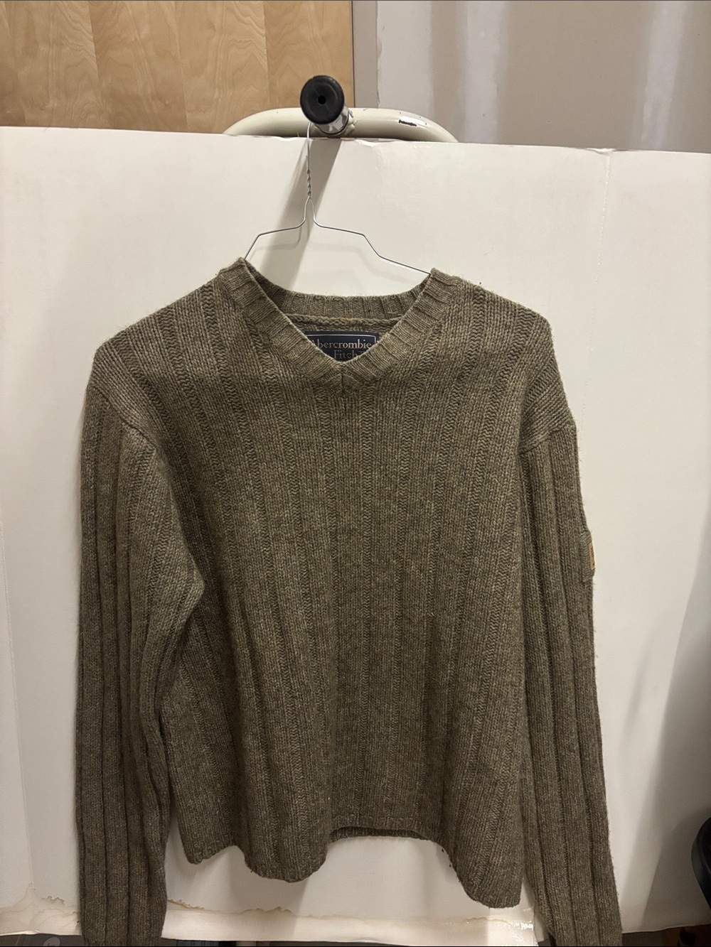 Abercrombie & Fitch Olive Ribbed V-Neck Sweater